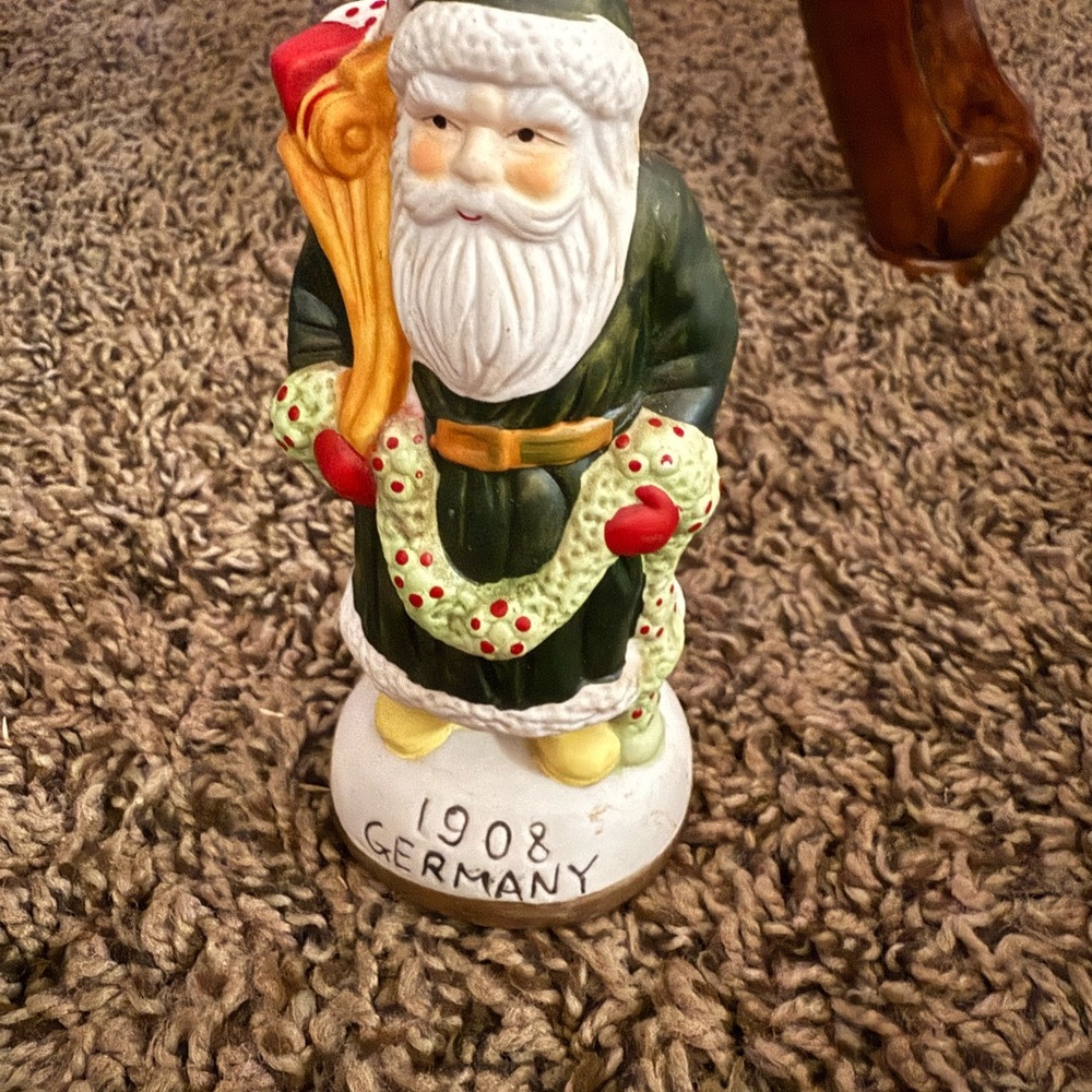 Vintage Green Santa Figurine with Wreath